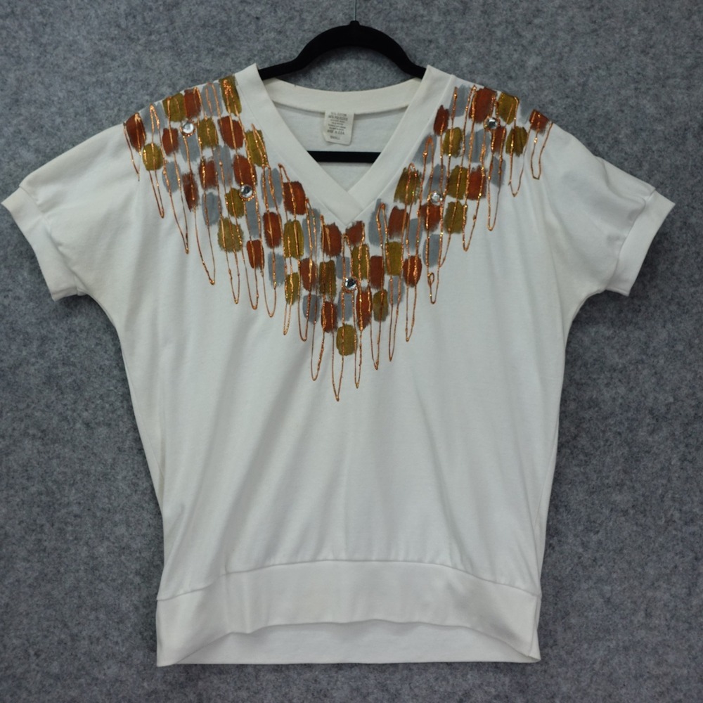 1980s Vintage Blouson Top Womens SMALL Disco Glam Glitter Rhinestone Gaucho USA